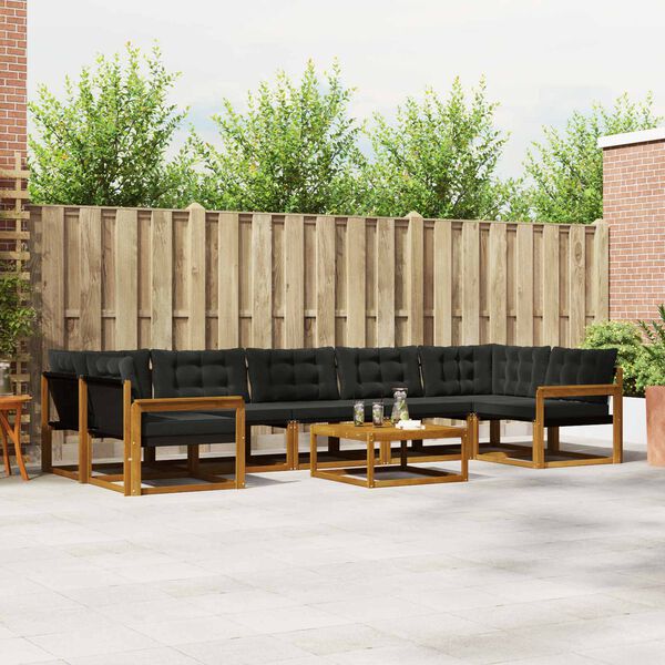 vidaXL Conjunto de Sof&aacute;s para Exterior 8 pcs Natural e Preto