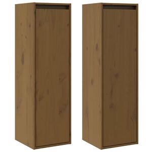 vidaXL Arm&aacute;rios de parede 2 pcs 30x30x100 cm pinho maci&ccedil;o castanho mel