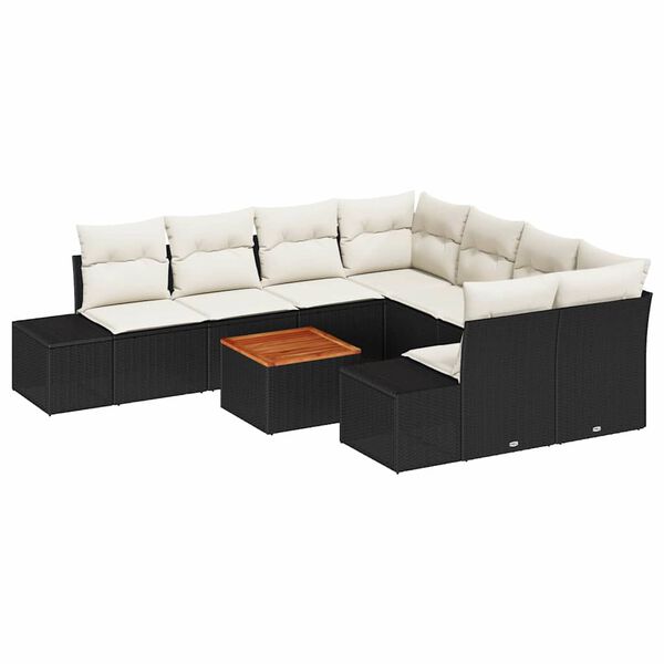 vidaXL Conjunto de Sof&aacute; de Jardim com almofada 9 pcs Preto vime PE