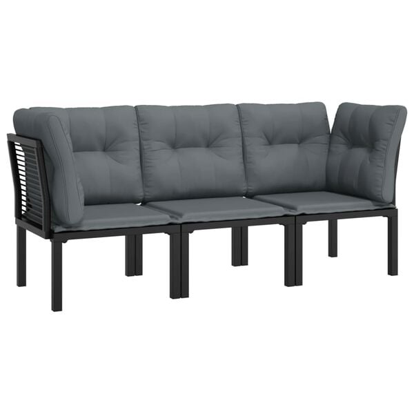 vidaXL 3 pcs conjunto lounge de jardim vime PE preto e cinzento