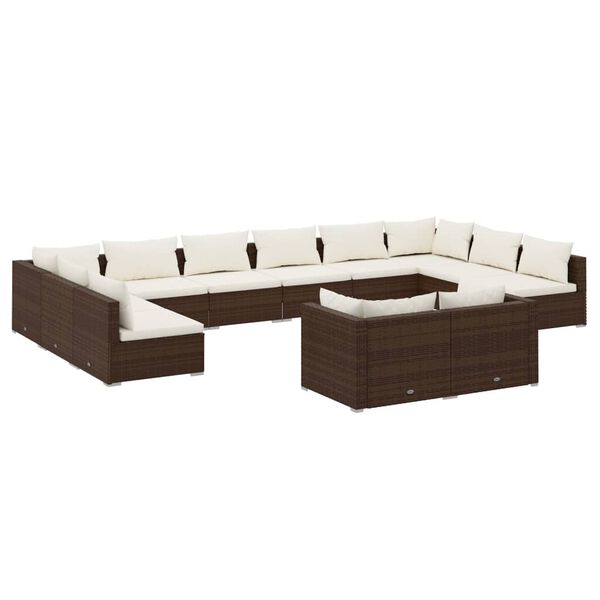 vidaXL 12 pcs conjunto lounge jardim c/ almofad&otilde;es vime PE castanho