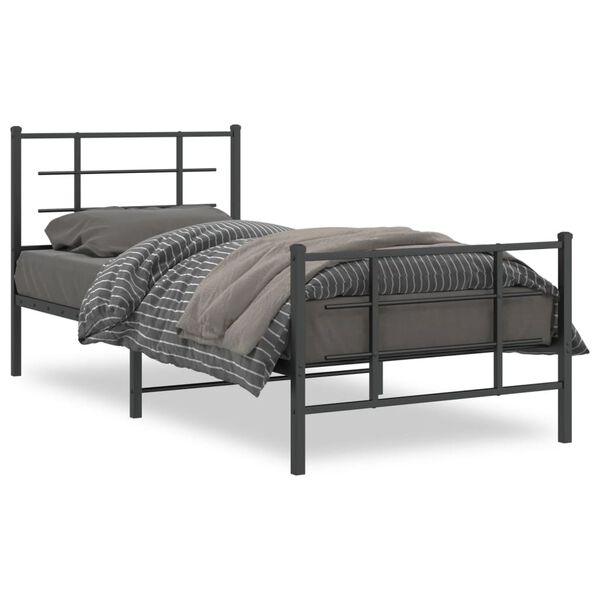 vidaXL Estrutura de cama com cabeceira e p&eacute;s 90x200 cm metal preto