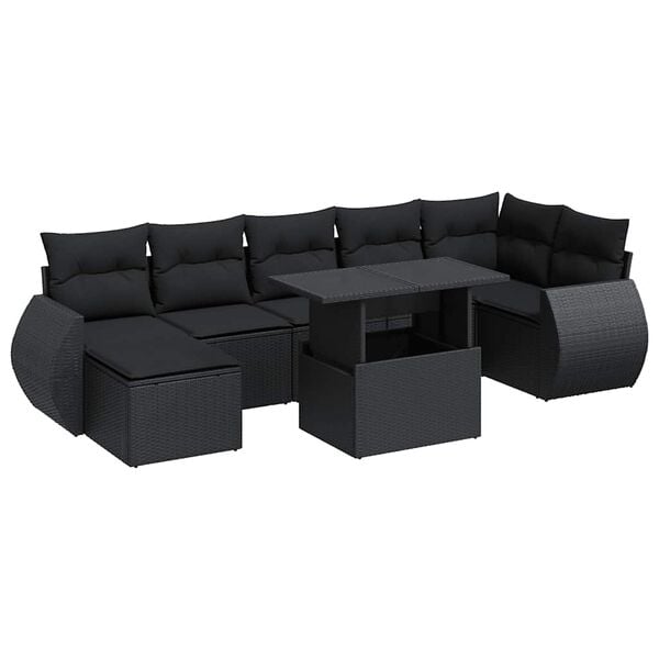 vidaXL 8 pcs conjunto sof&aacute;s de jardim com almofad&otilde;es vime PE preto