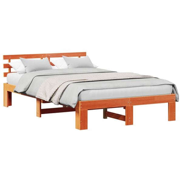 vidaXL Estrutura da Cama com cabeceira Marrom Cera 135 x 190 cm