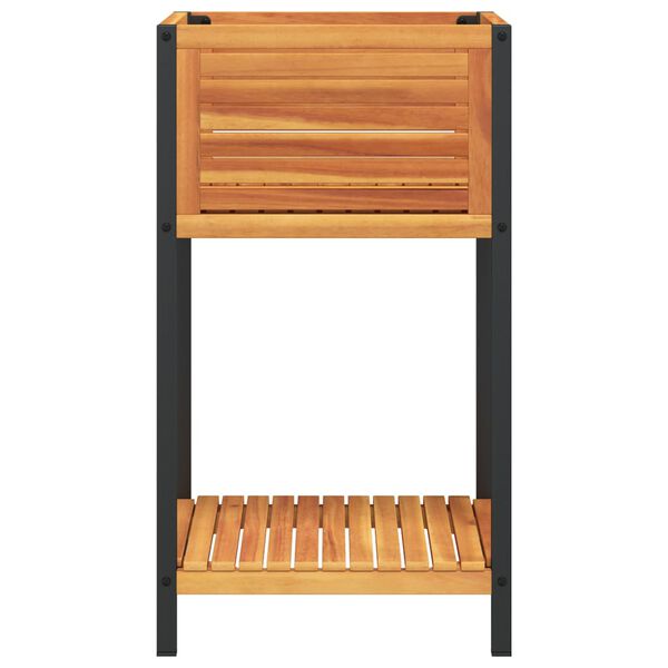 vidaXL Vaso/floreira jardim c/ prateleira 45x45x80cm ac&aacute;cia maci&ccedil;a/a&ccedil;o