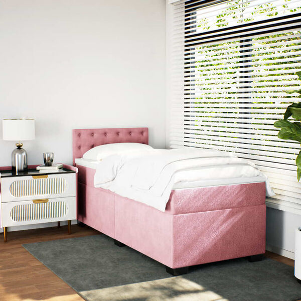 vidaXL Cama com molas/colch&atilde;o 90x190 cm veludo rosa