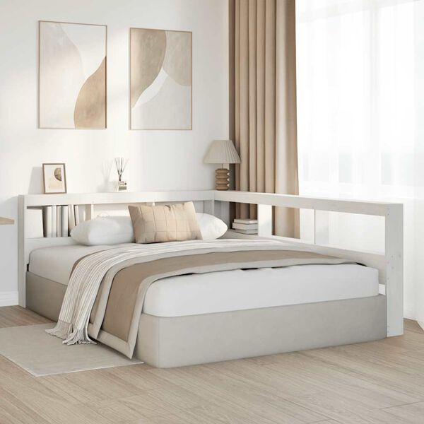 vidaXL Estante cabeceira forma de L 140 cm madeira pinho maci&ccedil;a branco