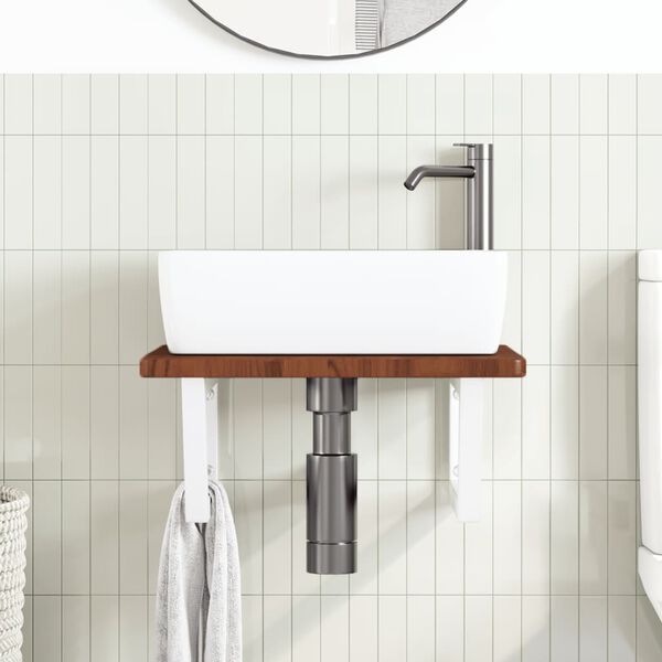 vidaXL Prateleira de parede p/ lavat&oacute;rio a&ccedil;o/madeira carvalho maci&ccedil;a