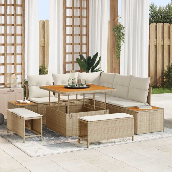 vidaXL Conjunto de Sof&aacute; de Jardim 8 pcs Bege Rattan Sint&eacute;tico