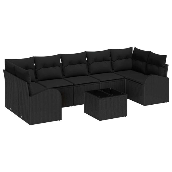 vidaXL Conjunto de Sof&aacute; de Jardim 8 pcs Preto Rattan e A&ccedil;o e Vidro