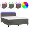 vidaXL Cama box spring c/ colch&atilde;o/LED 140x190cm veludo cinzento-escuro