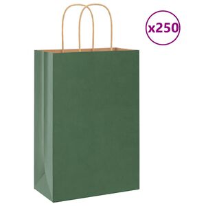 vidaXL Sacos de papel 250 unid com al&ccedil;as verde 21x11x31 cm