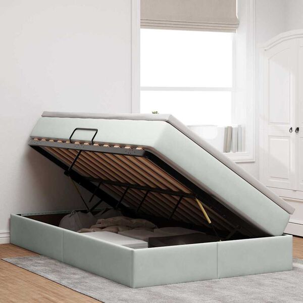 vidaXL Cama com arruma&ccedil;&atilde;o e colch&atilde;o Cinzento-claro 120 x 200 cm Veludo