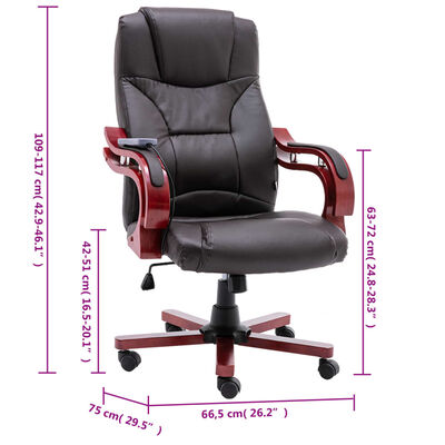 vidaXL Cadeira escritório c/ função massagem couro genuíno castanho