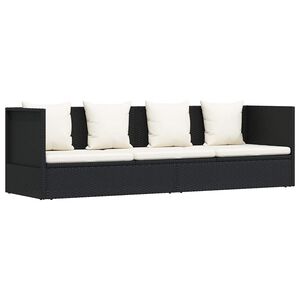 vidaXL Espregui&ccedil;adeira jardim c/ almofad&atilde;o e almofadas vime PE preto