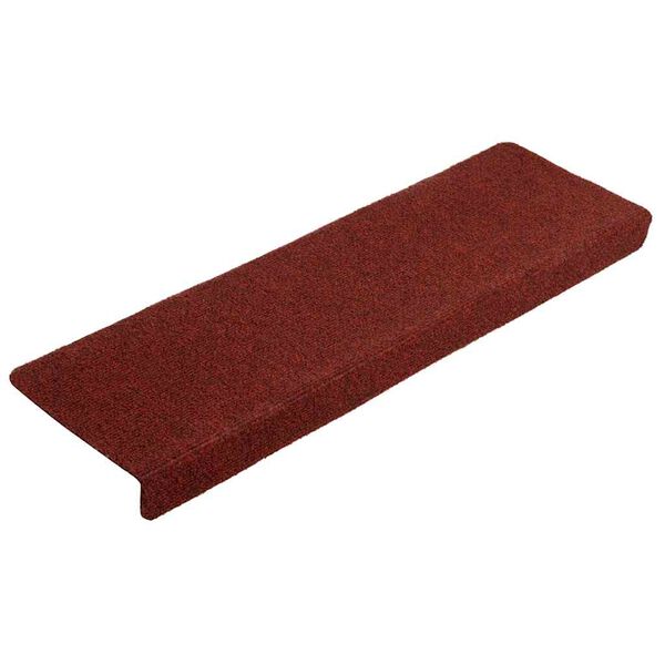 vidaXL Tapetes de escada autoadesivos 10 peças 65x21x4 cm vermelho bordô com borda retangular