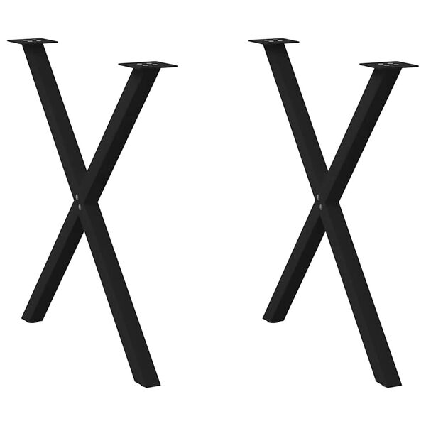 vidaXL P&eacute;s para mesa de jantar em formato de X, 2 pe&ccedil;as, preto, 70x(72-73) cm, a&ccedil;o