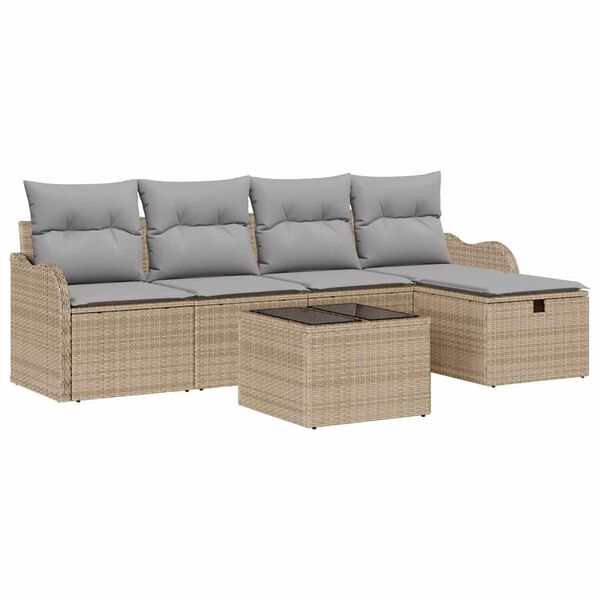 vidaXL Conjunto de Sof&aacute; de Jardim 6 pcs Bege Rattan Sint&eacute;tico
