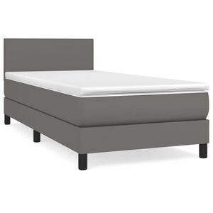 vidaXL Cama com molas/colch&atilde;o 90x190 cm couro artificial cinzento