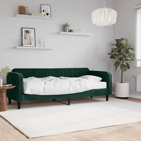 vidaXL Sof&aacute;-cama com colch&atilde;o 80x200 cm veludo verde-escuro