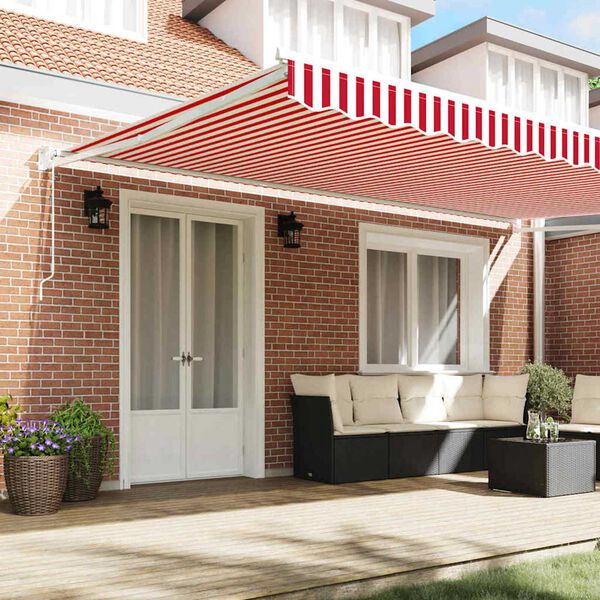 vidaXL Toldo Retr&aacute;til Vermelho e Branco 500 &times; 300 cm Tecido e Metal