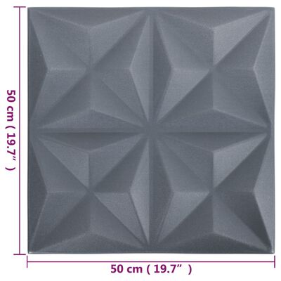 vidaXL Painéis de parede 3D 12 pcs 50x50 cm 3 m² origami cinza