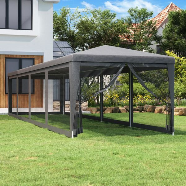 vidaXL Tenda festas c/ 10 paredes laterais rede 3x12 m PEAD antracite