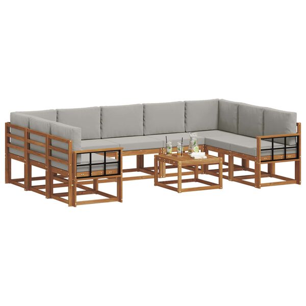 vidaXL Conjunto de Sof&aacute;s para Exterior 10 pcs Cinza Natural e Claro