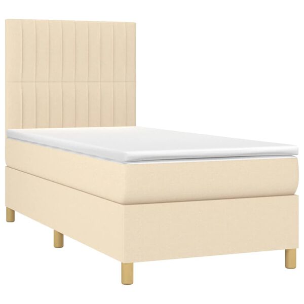 vidaXL Cama com molas/colch&atilde;o 90x190 cm tecido cor creme
