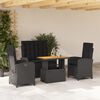 vidaXL 4 pcs conjunto de jardim p/ jardim c/ almofad&otilde;es vime PE preto