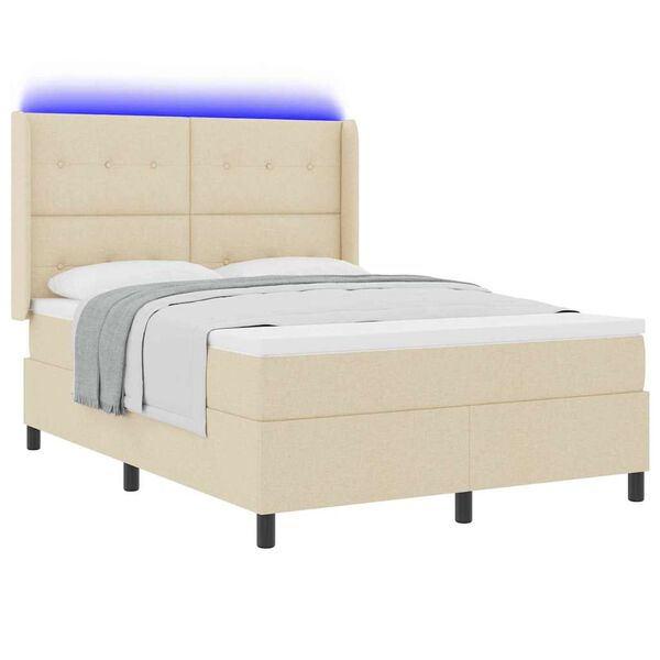 vidaXL Cama Box Spring LED com colch&atilde;o Creme 140 x 200 cm tecido