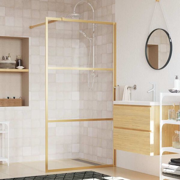 vidaXL Divis&oacute;ria de chuveiro 100x195 cm vidro transparente ESG dourado
