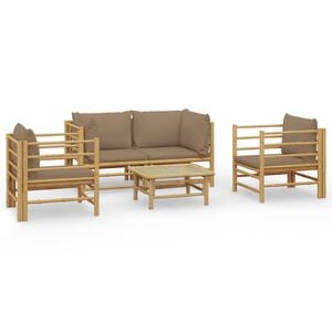 vidaXL 5 pcs conj. lounge jardim bambu almofad&otilde;es cinzento-acastanhado