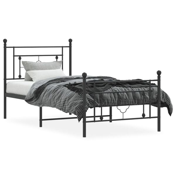 vidaXL Estrutura de cama com cabeceira e p&eacute;s 90x190 cm metal preto