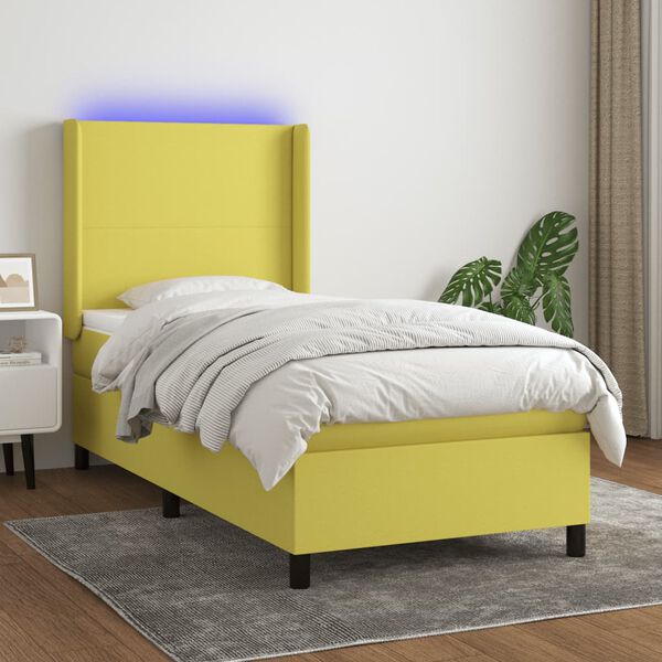 vidaXL Cama box spring c/ colch&atilde;o e LED 80x200 cm tecido verde