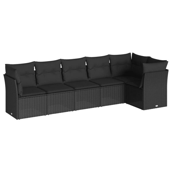 vidaXL 6 pcs conjunto sof&aacute;s de jardim c/ almofad&otilde;es vime PE preto