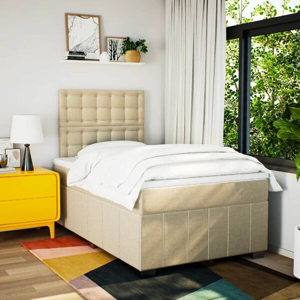 vidaXL Cama boxspring com colch&atilde;o 120x190 cm tecido cor creme