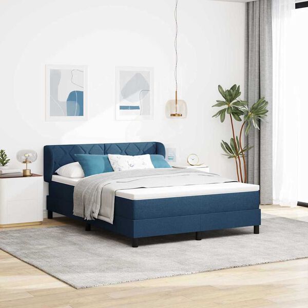 vidaXL Cama box spring com colch&atilde;o Azul 140 x 190 cm tecido