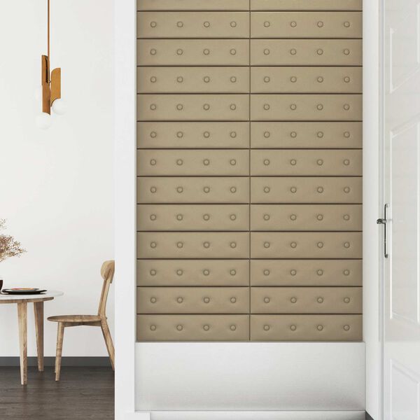 vidaXL Pain&eacute;is de parede 12 pcs Cappuccino 60 x 15 cm Couro Sint&eacute;tico