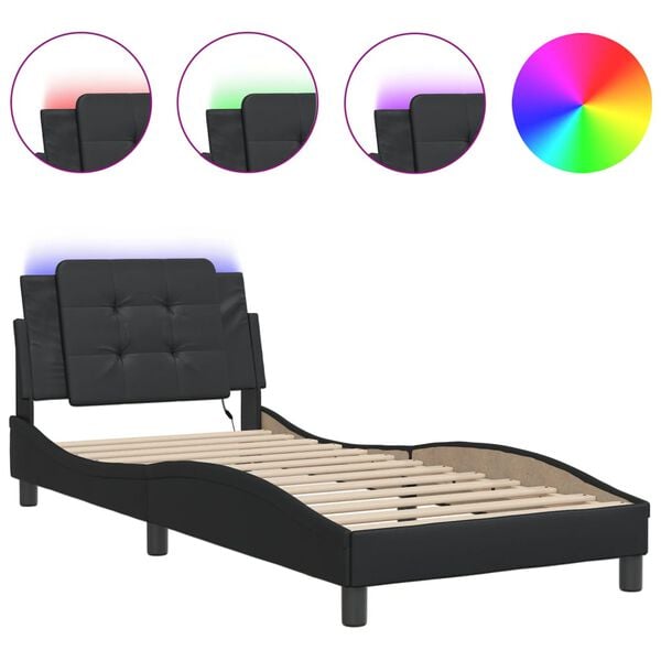 vidaXL Estrutura de cama com LED sem colch&atilde;o Zadar 100x203 cm preto