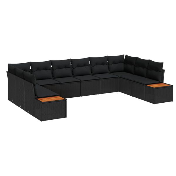 vidaXL Conjunto de Sof&aacute; de Jardim com almofada 10 pcs Preto Polirattan