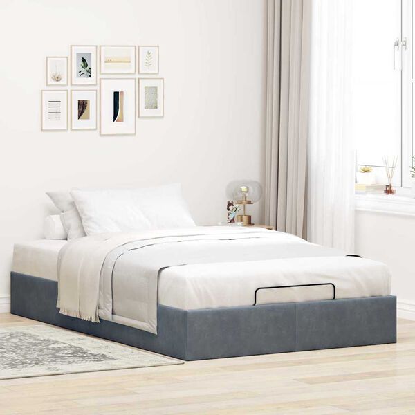 vidaXL Otomano Bed Frame No Colch&atilde;o Cinzento Escuro 120x200 cm Veludo