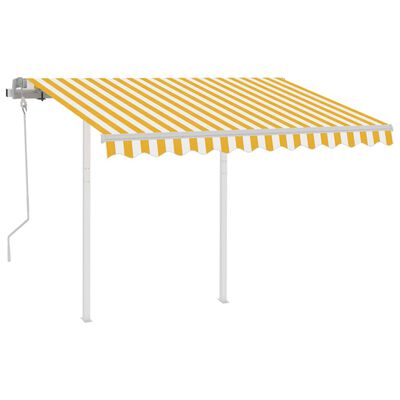 vidaXL Toldo retrátil manual com postes 3x2,5 m amarelo e branco