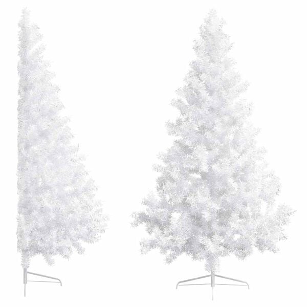 vidaXL Meia &aacute;rvore Natal artificial pr&eacute;-iluminada c/ bolas branco