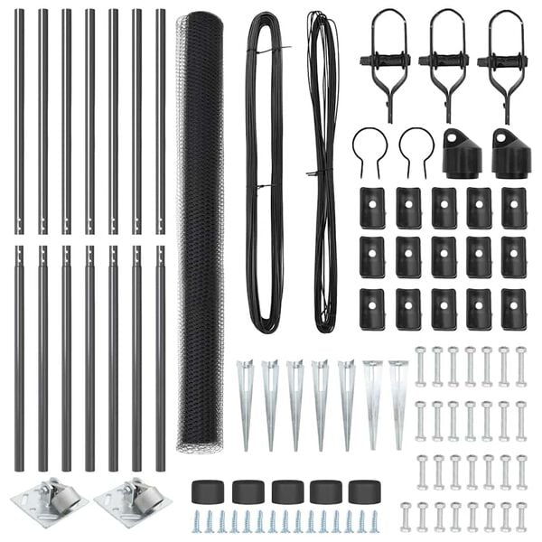 vidaXL Poste de Cerca Cinzeto 10 x 1,5 m (malha de 25 mm) A&ccedil;o e PVC