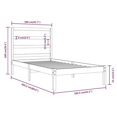 vidaXL Estrutura de cama 100x200 cm pinho maciço cinzento