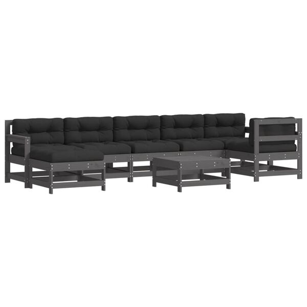 vidaXL 8 pcs conjunto lounge jardim c/ almofad&otilde;es madeira maci&ccedil;a cinza