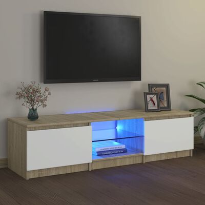 vidaXL Móvel de TV com luzes LED 140x40x35,5 cm branco/carvalho sonoma