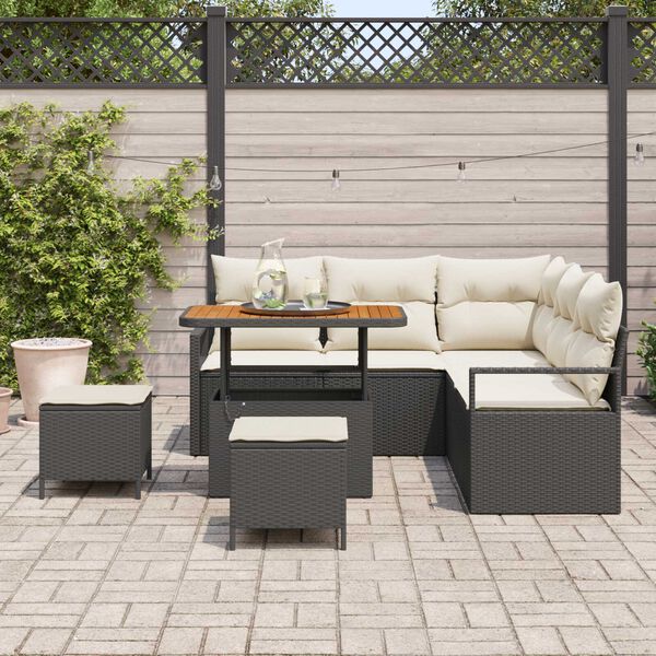 vidaXL Conjunto de Sof&aacute; de Jardim 8 pcs Preto Rattan Sint&eacute;tico