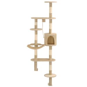 vidaXL &Aacute;rvore para gatos de parede c/ arranhadores sisal 194 cm bege